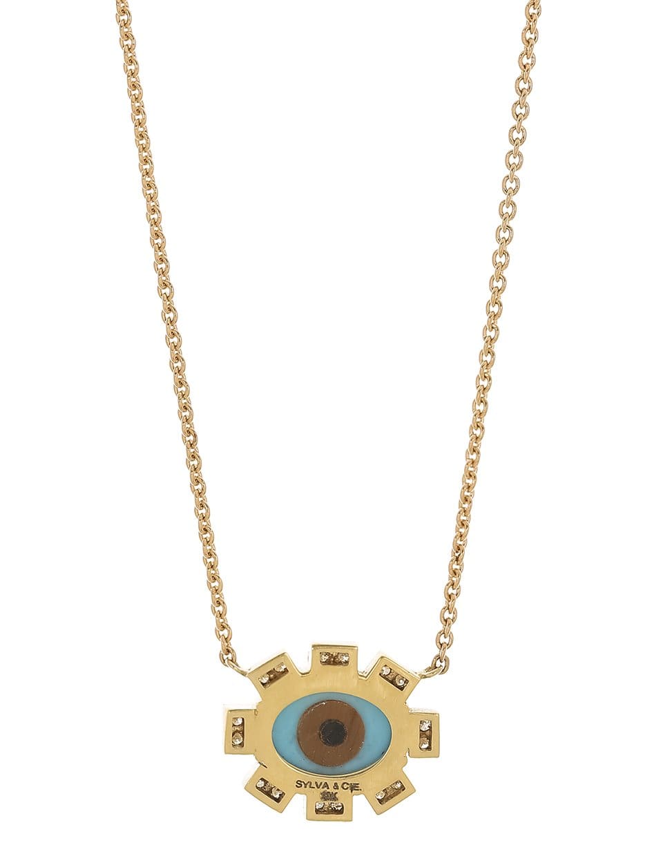 SYLVA & CIE-Turquoise and Diamond Evil Eye Necklace-YELLOW GOLD