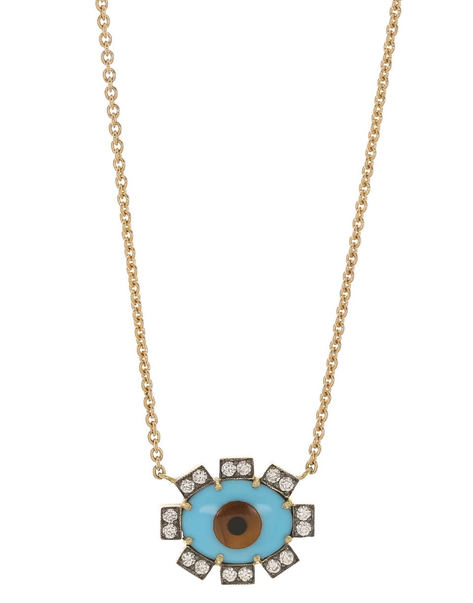 SYLVA & CIE-Turquoise and Diamond Evil Eye Necklace-YELLOW GOLD