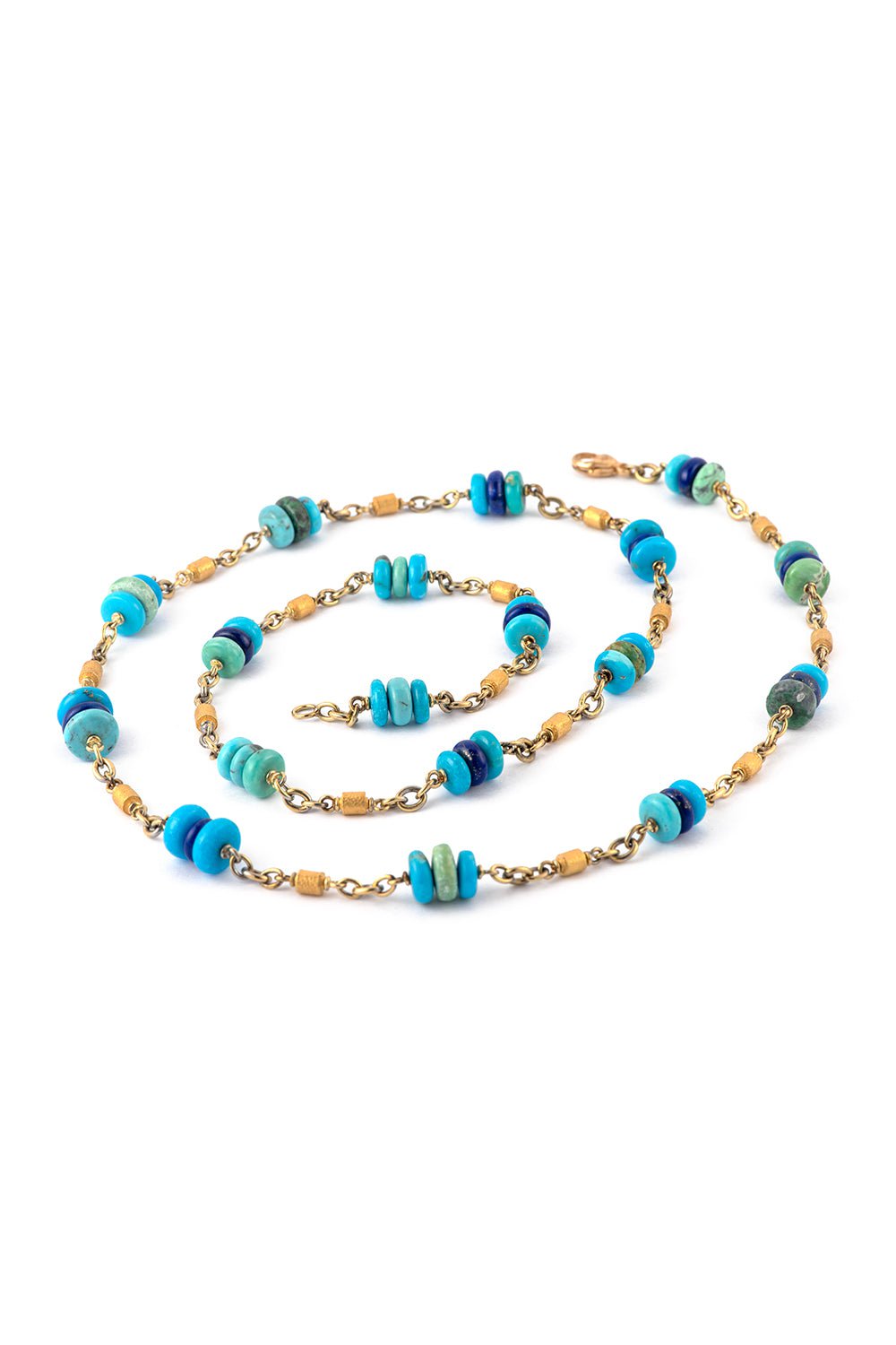SYLVA & CIE-Turquoise Lapis Beads Bullet Chain Necklace-YELLOW GOLD
