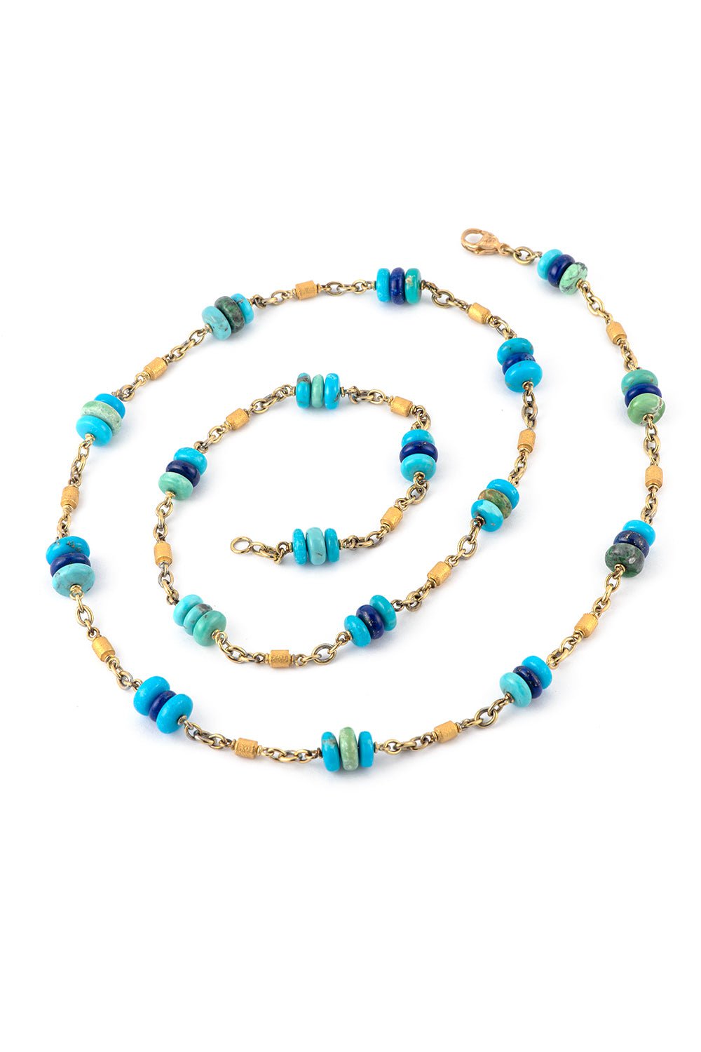 SYLVA & CIE-Turquoise Lapis Beads Bullet Chain Necklace-YELLOW GOLD
