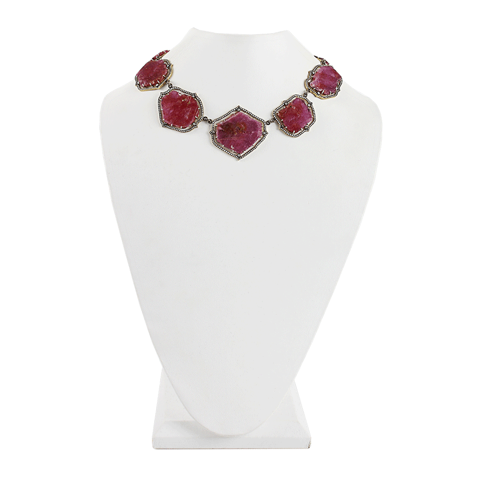 SYLVA & CIE-Ruby Necklace with Grey Diamonds and Round Brilliant Cut Diamonds-YLW GOLD