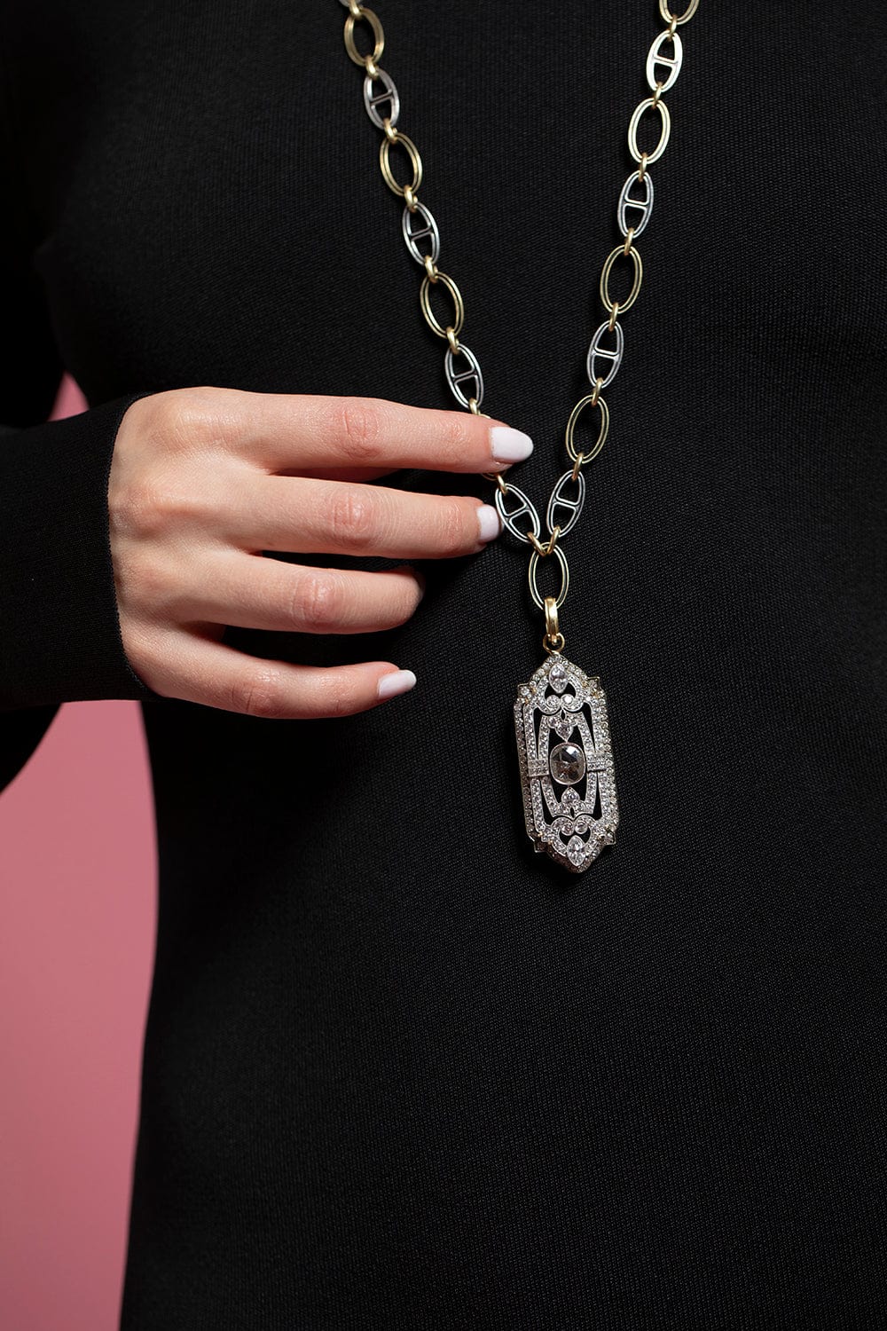 SYLVA & CIE-1920's Vintage Diamond Pendant-PLATINUM