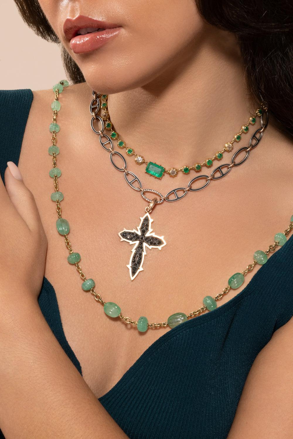 Black Diamond Cross Pendant-ROSE GOLD-JEWELRYFINE JEWELPENDANT-SYLVA & CIE