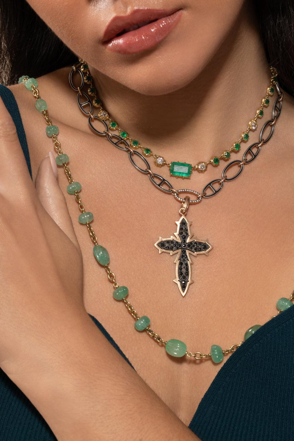 Black Diamond Cross Pendant-ROSE GOLD-JEWELRYFINE JEWELPENDANT-SYLVA & CIE