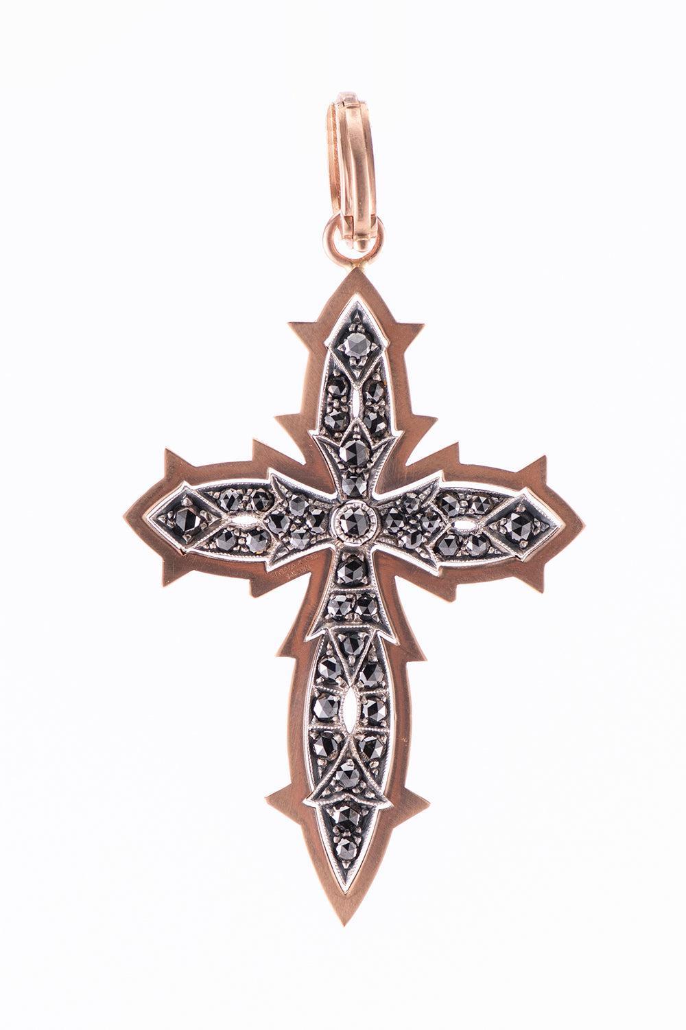 Black Diamond Cross Pendant-ROSE GOLD-JEWELRYFINE JEWELPENDANT-SYLVA & CIE