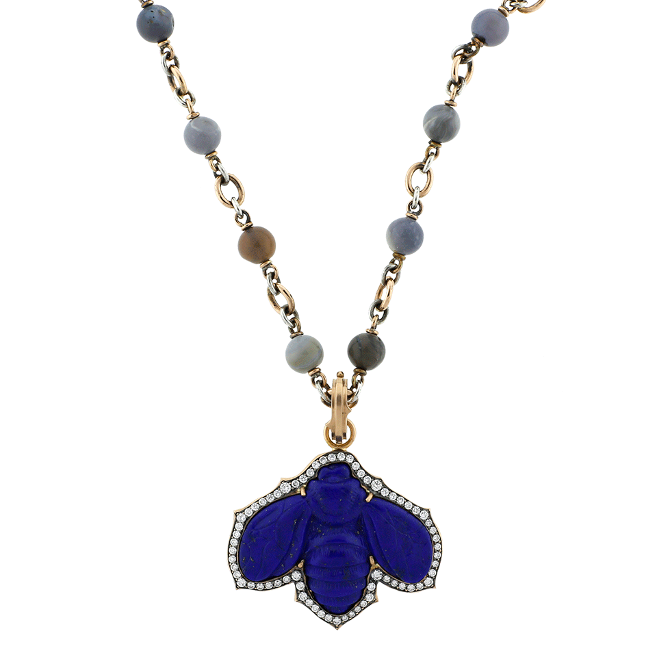 SYLVA & CIE-Carved Lapis Bee Pendant-ROSE GOLD