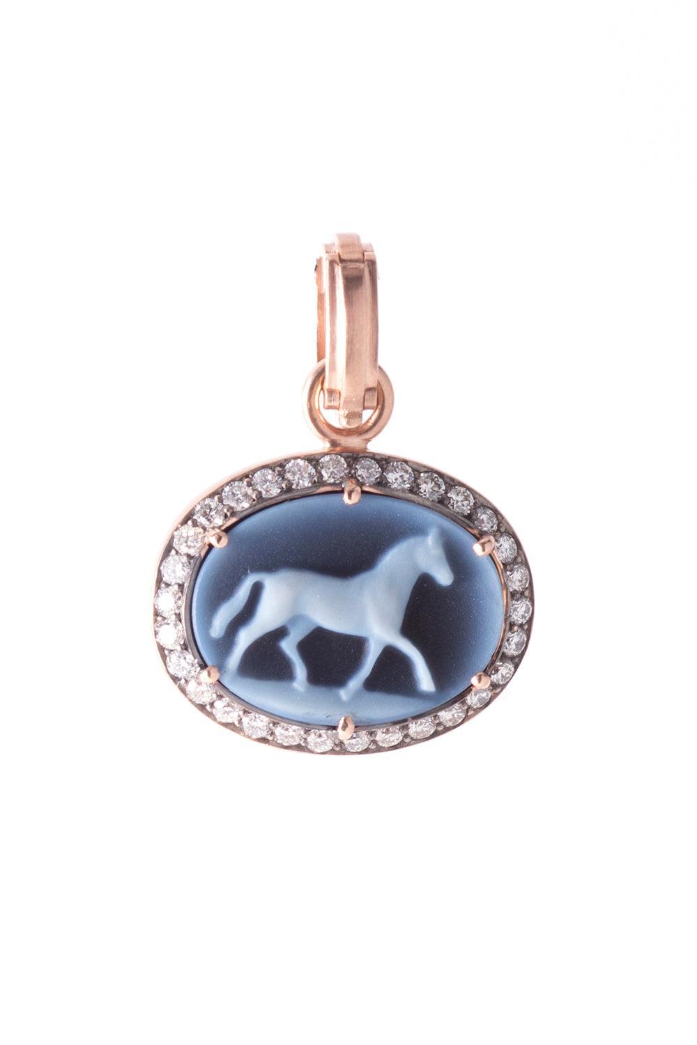 Onyx Horse Cameo Pendant-ROSE GOLD-JEWELRYFINE JEWELPENDANT-SYLVA & CIE
