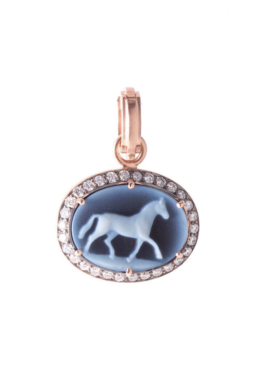 Onyx Horse Cameo Pendant-ROSE GOLD-JEWELRYFINE JEWELPENDANT-SYLVA & CIE