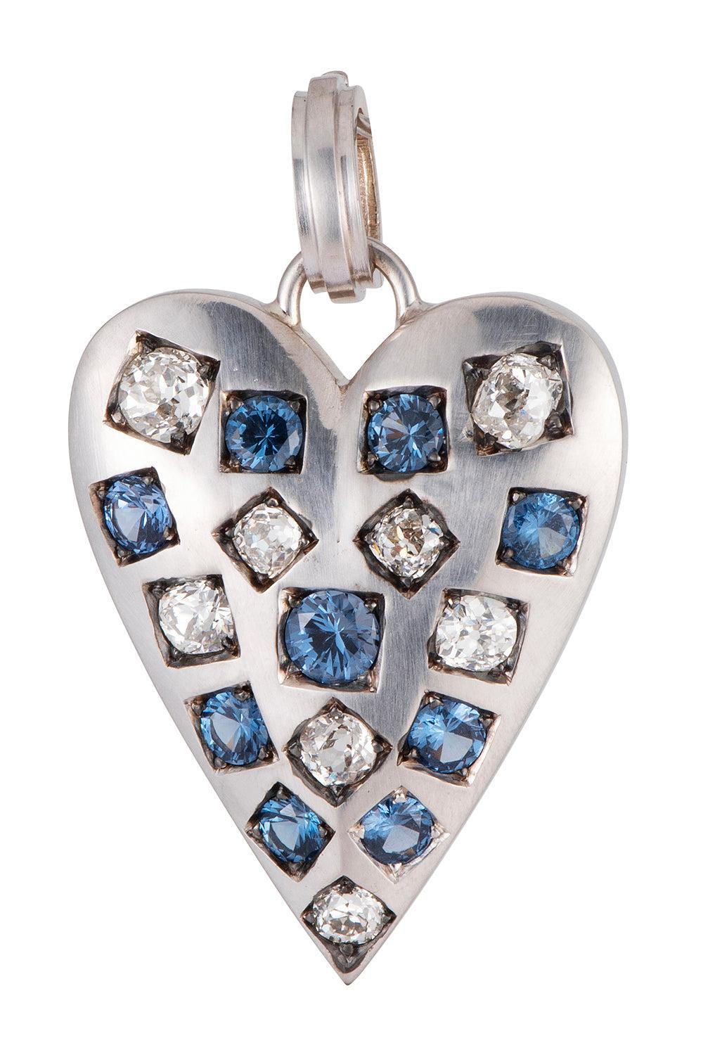 Diamond Blue Sapphire Heart Ten Table Pendant-WHITE GOLD-JEWELRYFINE JEWELPENDANT-SYLVA & CIE