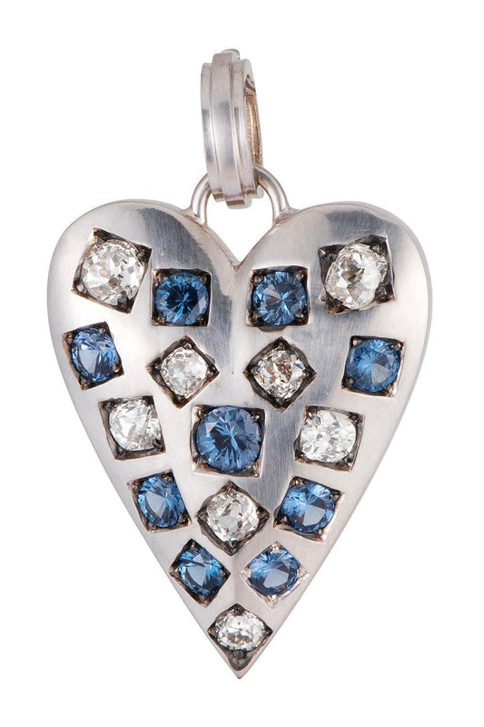 Diamond Blue Sapphire Heart Ten Table Pendant-WHITE GOLD-JEWELRYFINE JEWELPENDANT-SYLVA & CIE