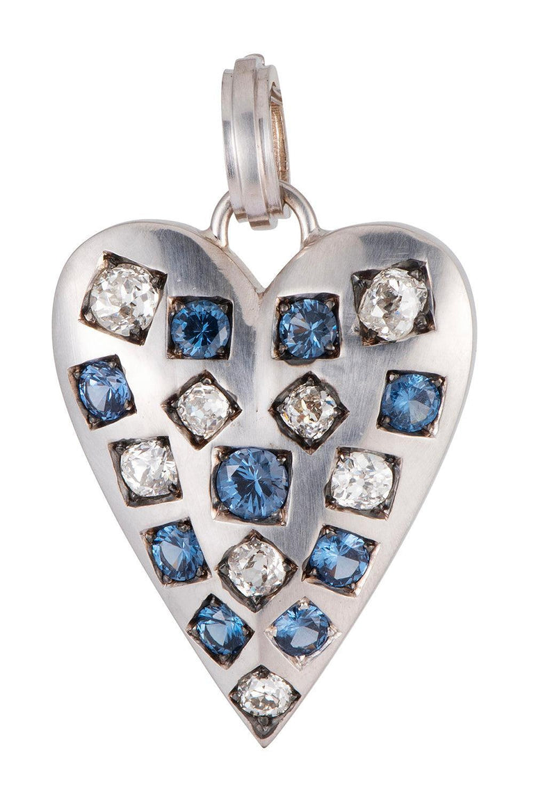 Diamond Blue Sapphire Heart Ten Table Pendant