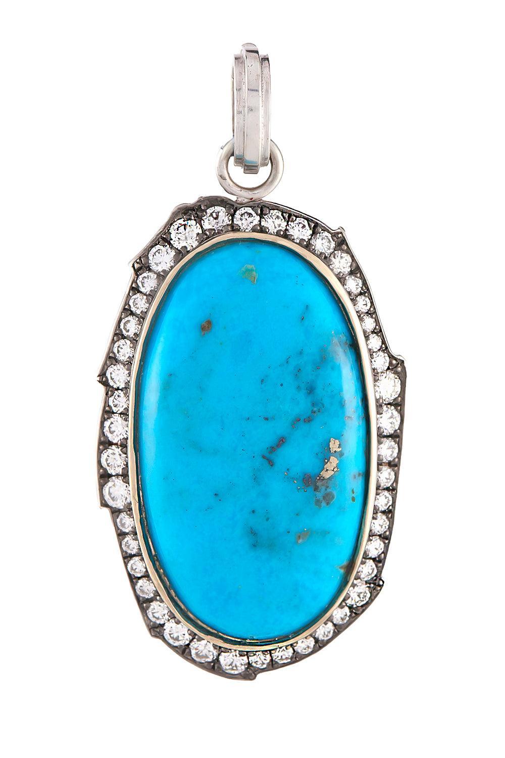 Diamond Turquoise Oval Pendant-WHITE GOLD-JEWELRYFINE JEWELPENDANT-SYLVA & CIE