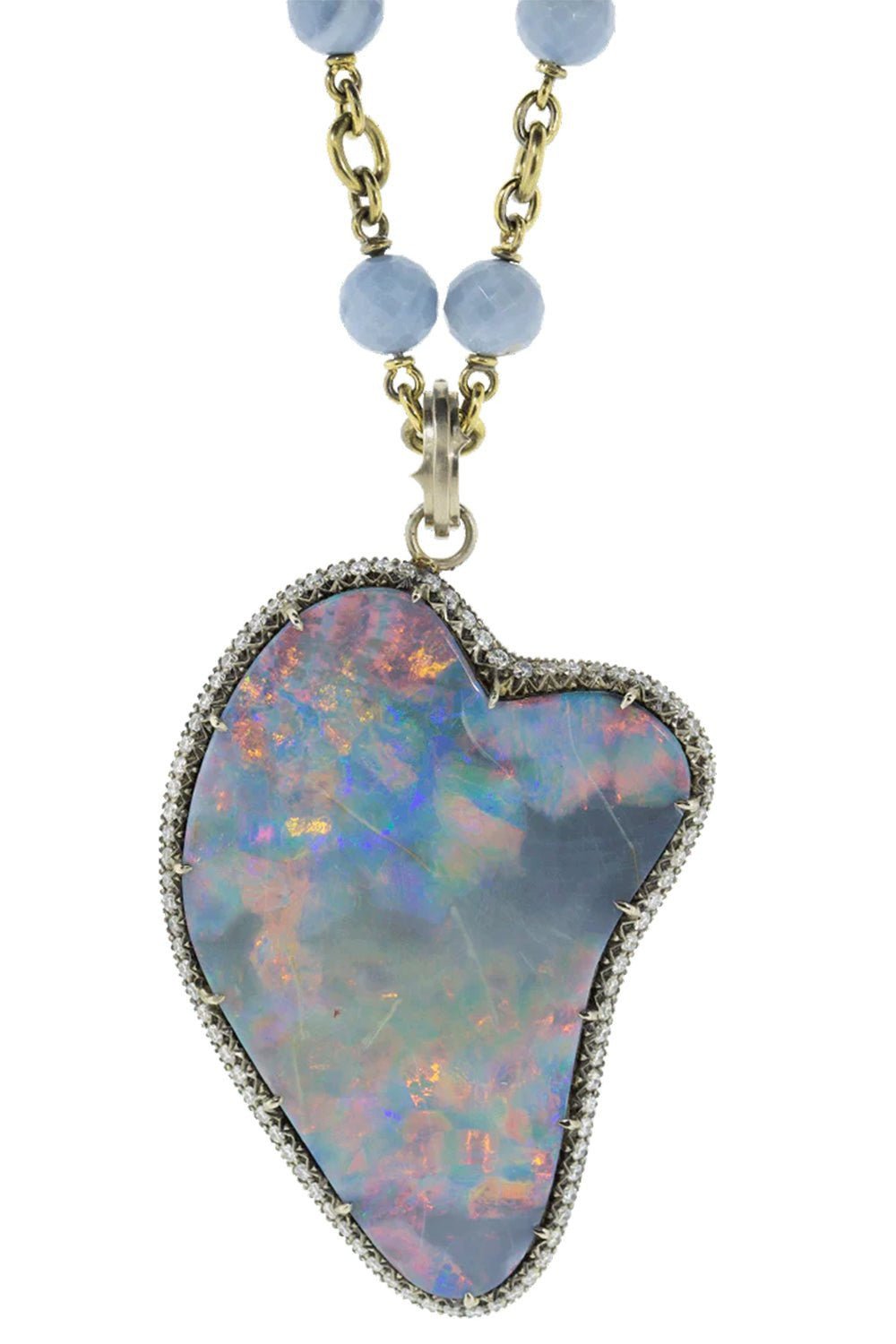 SYLVA & CIE-Large Opal and Round Brilliant Cut Diamond Pendant-WHITE GOLD