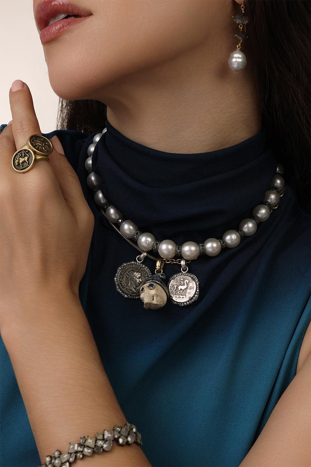 Roman Denarius Coin Pendant-WHITE GOLD-JEWELRYFINE JEWELPENDANT-SYLVA & CIE