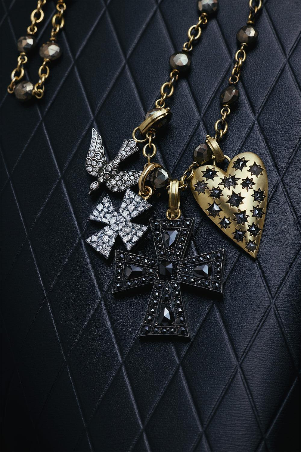Black Diamond Cross Pendant-YELLOW GOLD-JEWELRYFINE JEWELPENDANT-SYLVA & CIE