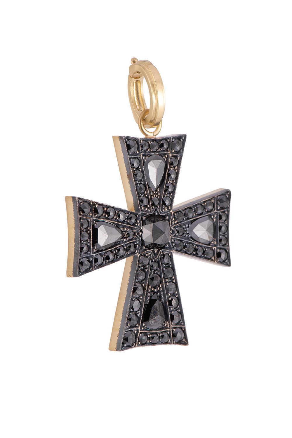 Black Diamond Cross Pendant-YELLOW GOLD-JEWELRYFINE JEWELPENDANT-SYLVA & CIE