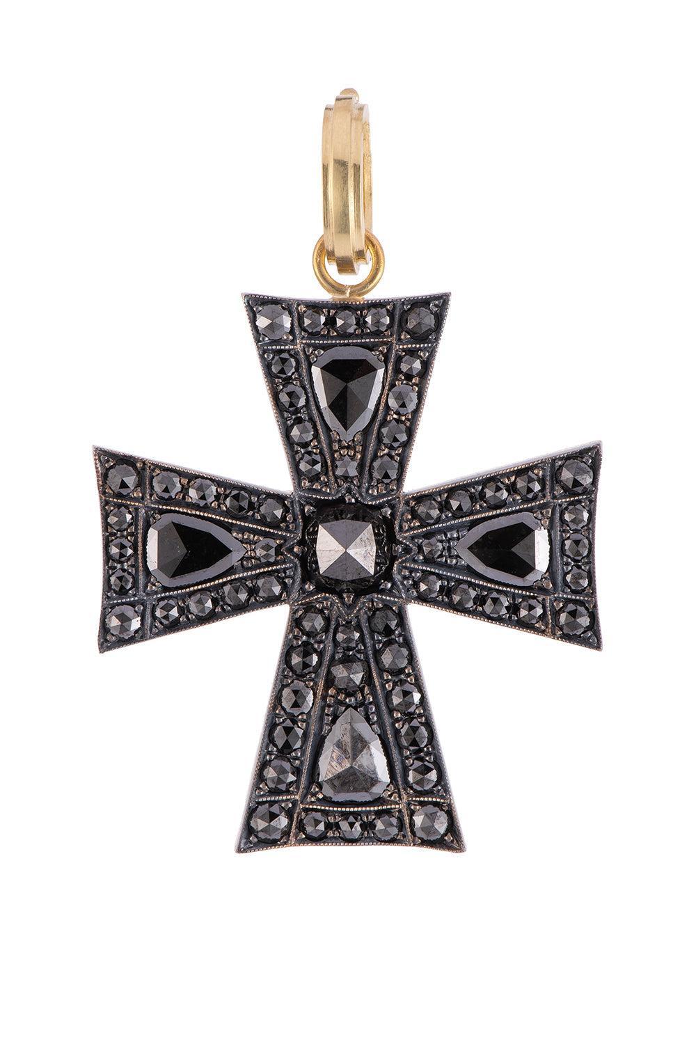 Black Diamond Cross Pendant-YELLOW GOLD-JEWELRYFINE JEWELPENDANT-SYLVA & CIE