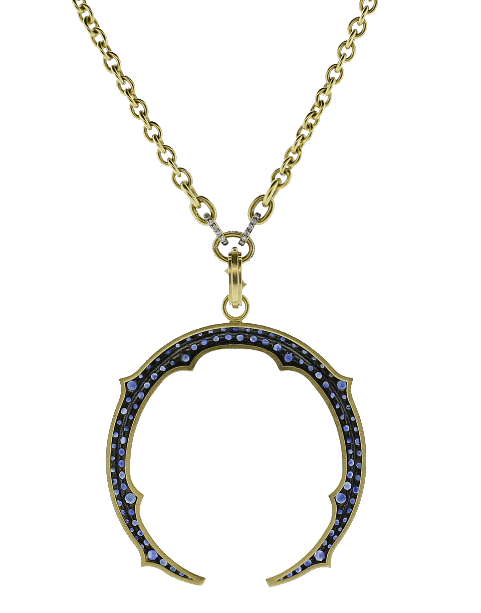 SYLVA & CIE-Blue Sapphire Horseshoe Pendnat-YELLOW GOLD