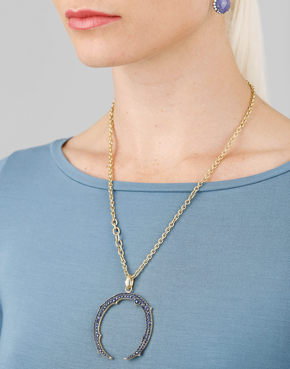SYLVA & CIE-Blue Sapphire Horseshoe Pendnat-YELLOW GOLD