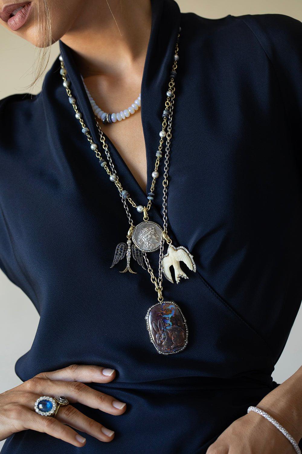 SYLVA & CIE-Blue Sapphire Swallow Pendant-YELLOW GOLD