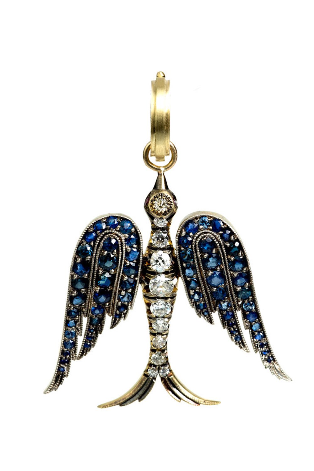 SYLVA & CIE-Blue Sapphire Swallow Pendant-YELLOW GOLD