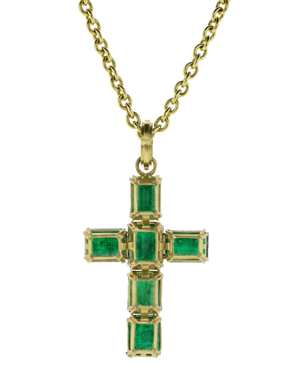 SYLVA & CIE-Brazilian Emerald Cross Pendant-YELLOW GOLD