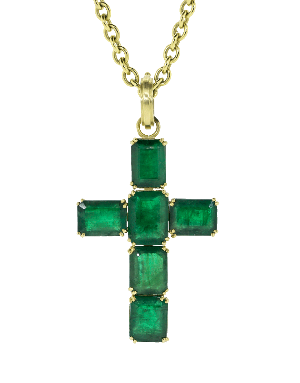 SYLVA & CIE-Brazilian Emerald Cross Pendant-YELLOW GOLD