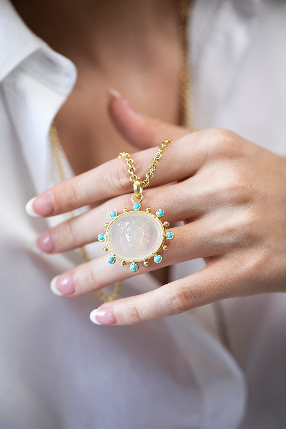 SYLVA & CIE-Carved Intaglio Turquoise Pendant-YELLOW GOLD