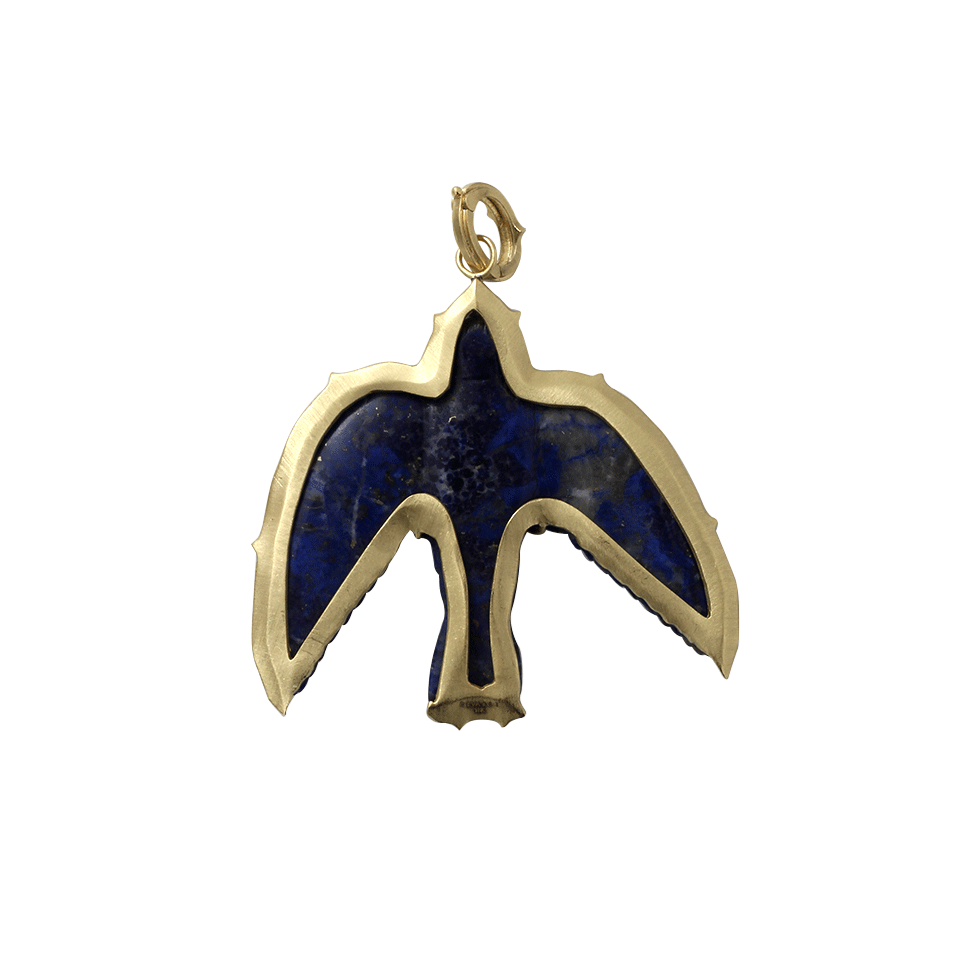 SYLVA & CIE-Carved Lapis Swallow Pendant-YELLOW GOLD