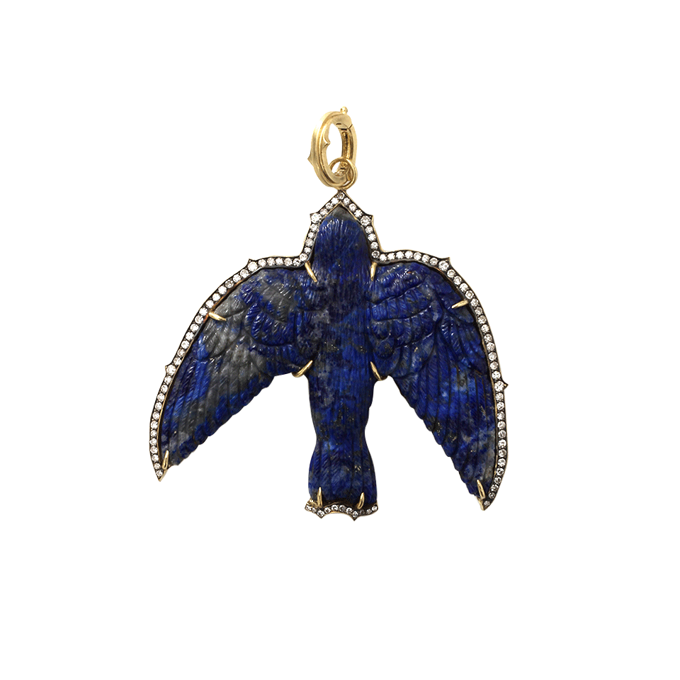 SYLVA & CIE-Carved Lapis Swallow Pendant-YELLOW GOLD