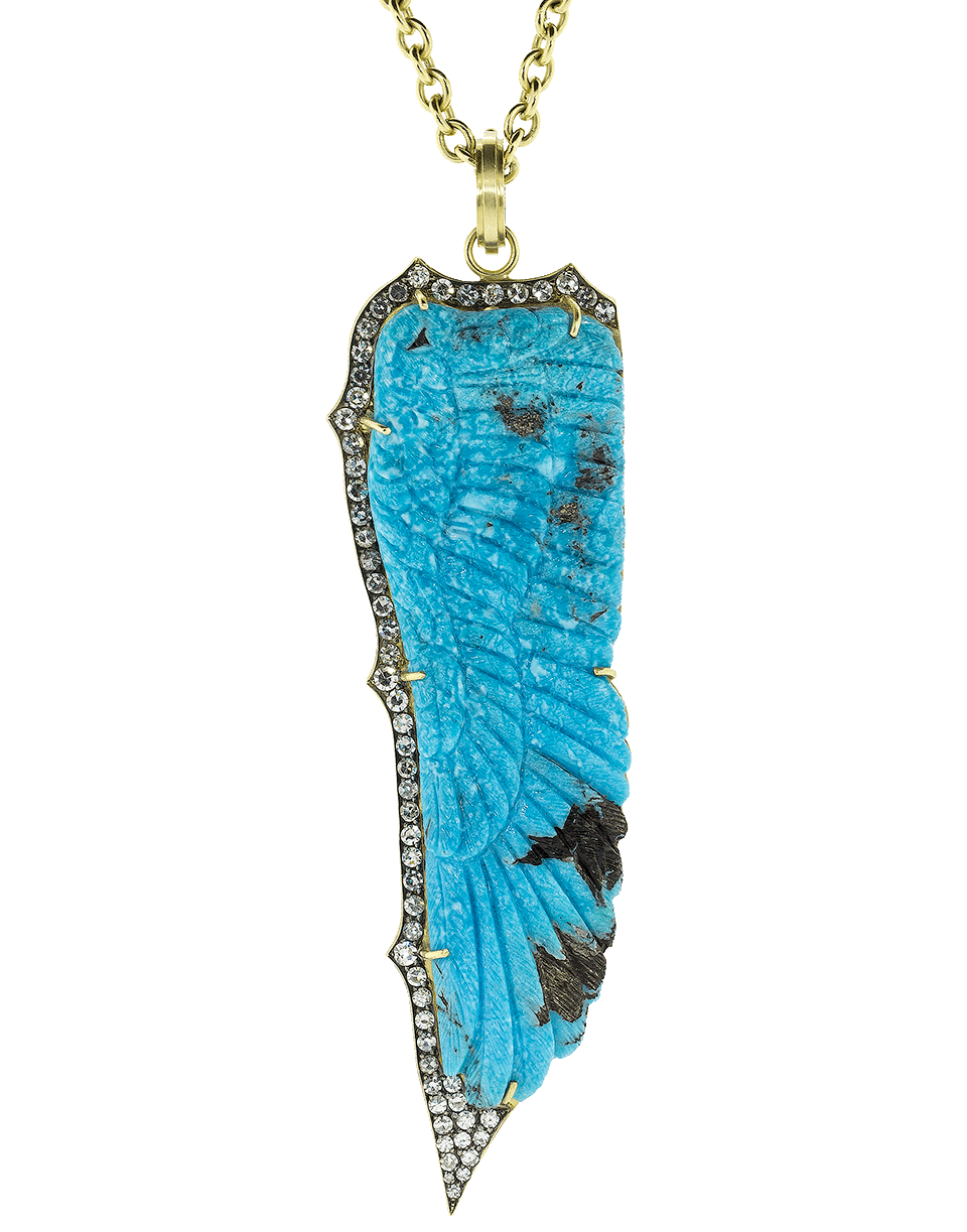 SYLVA & CIE-Carved Turquoise And Diamond Wing Pendant-YELLOW GOLD