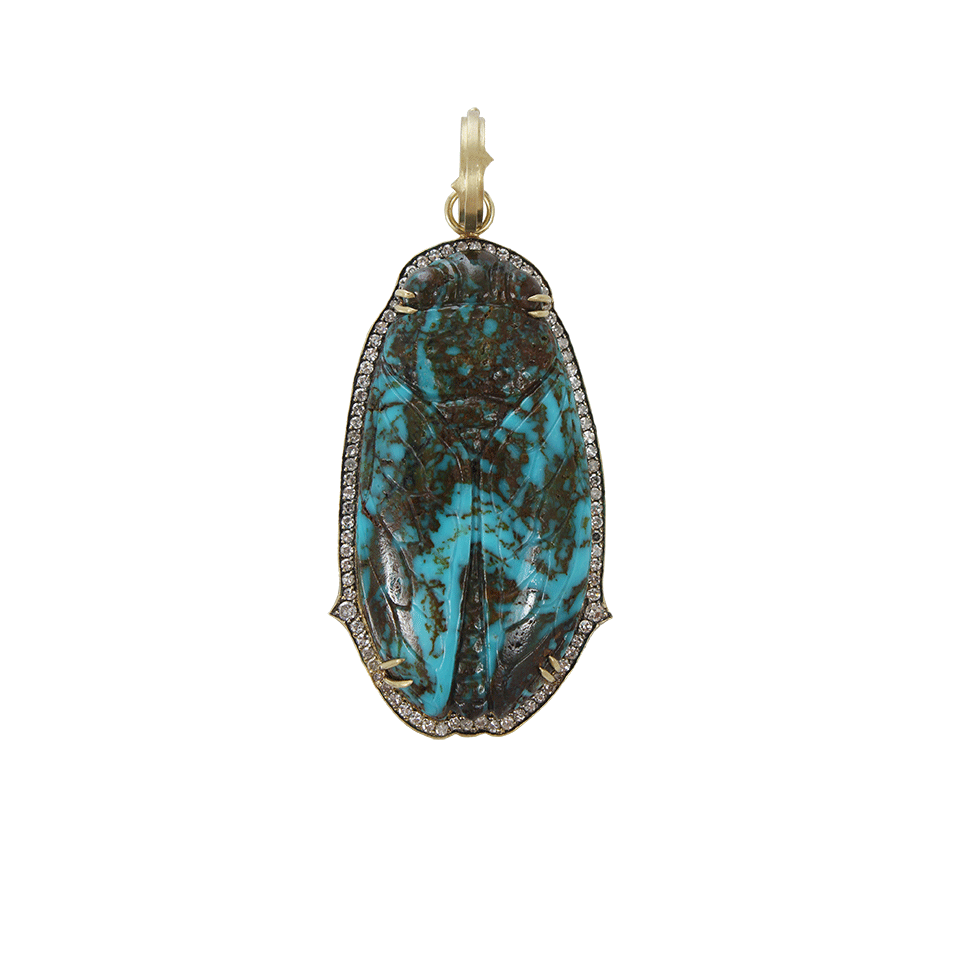 SYLVA & CIE-Carved Turquoise Cicada Pendant-YELLOW GOLD