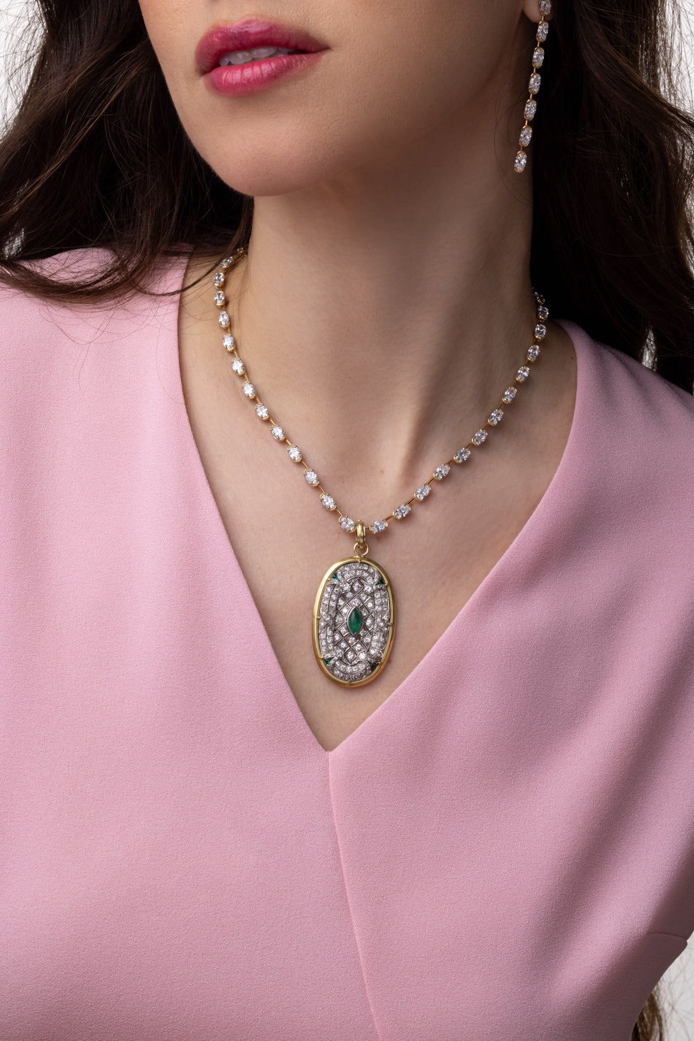 Diamond Emerald Pendant-YELLOW GOLD-JEWELRYFINE JEWELPENDANT-SYLVA & CIE