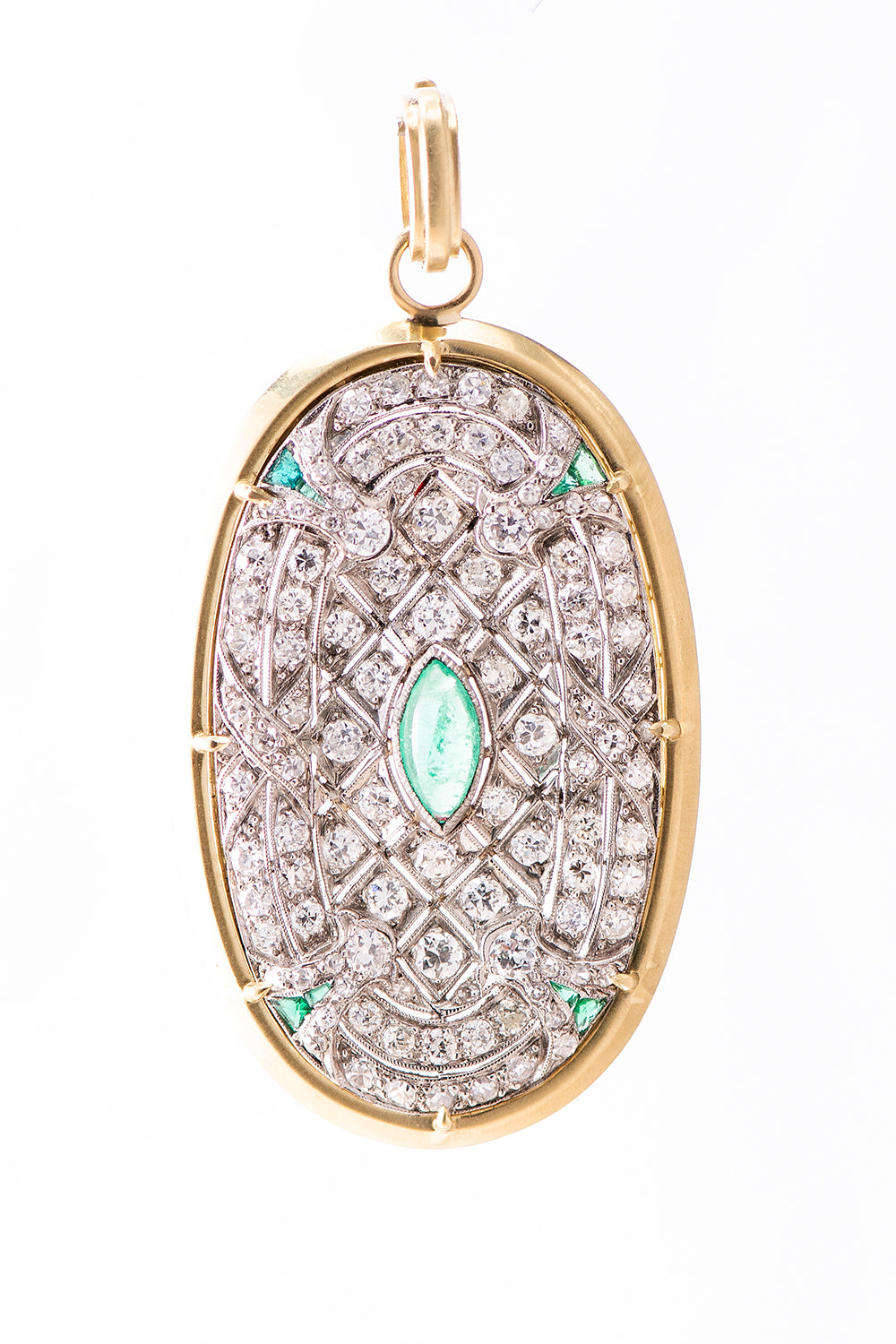 Diamond Emerald Pendant-YELLOW GOLD-JEWELRYFINE JEWELPENDANT-SYLVA & CIE