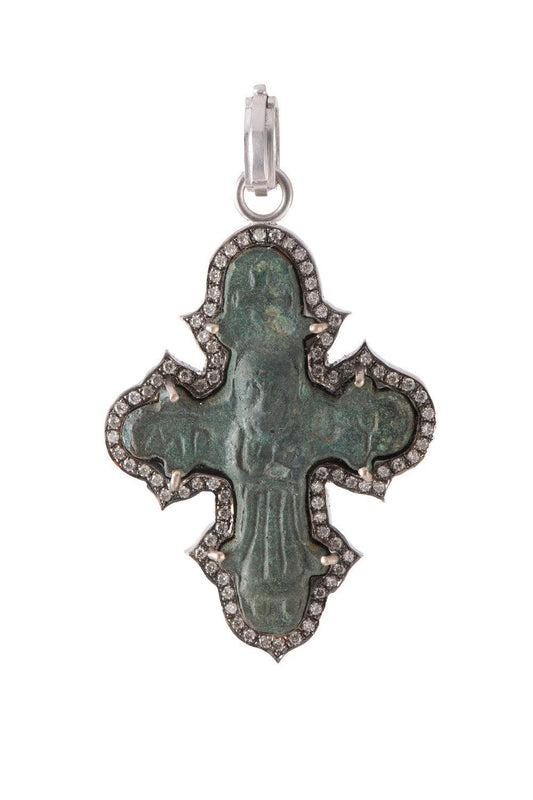 Diamond Russian Cross Pendant-YELLOW GOLD-JEWELRYFINE JEWELPENDANT-SYLVA & CIE