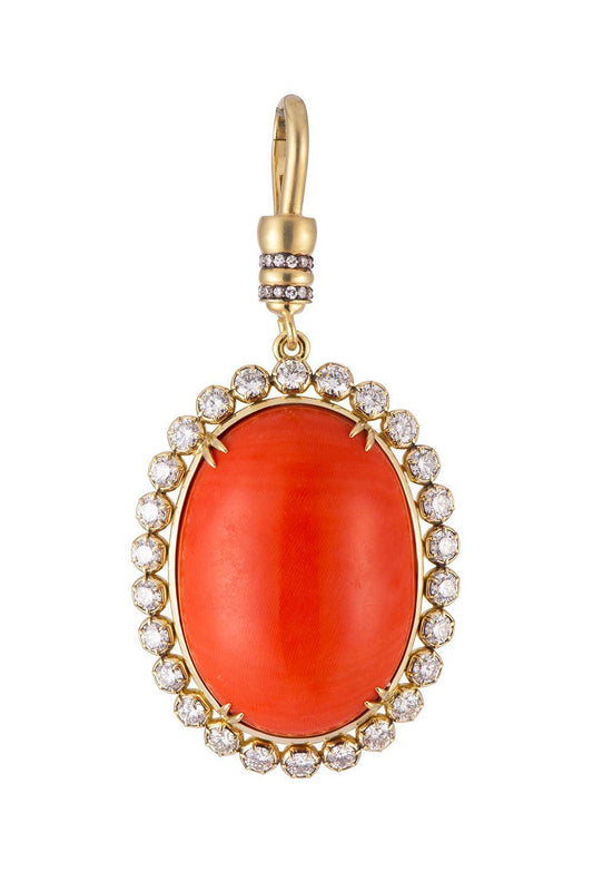 Diamond Vintage Coral Pendant-YELLOW GOLD-JEWELRYFINE JEWELPENDANT-SYLVA & CIE