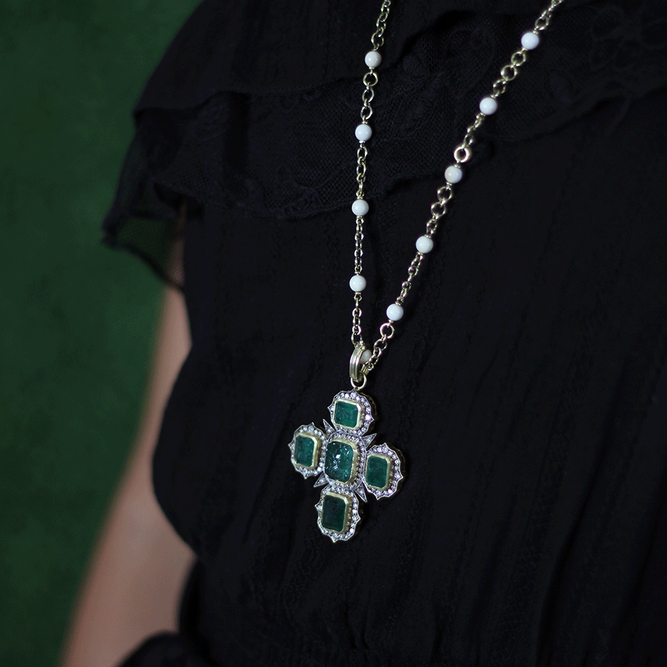 SYLVA & CIE-Emerald Cross Pendant-YELLOW GOLD