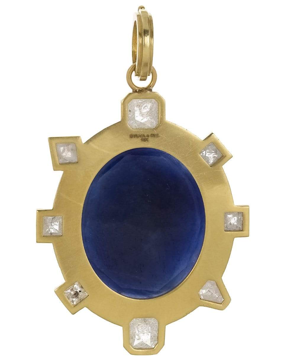 SYLVA & CIE-Faceted Sapphire Oval and Diamond Pendant-YELLOW GOLD