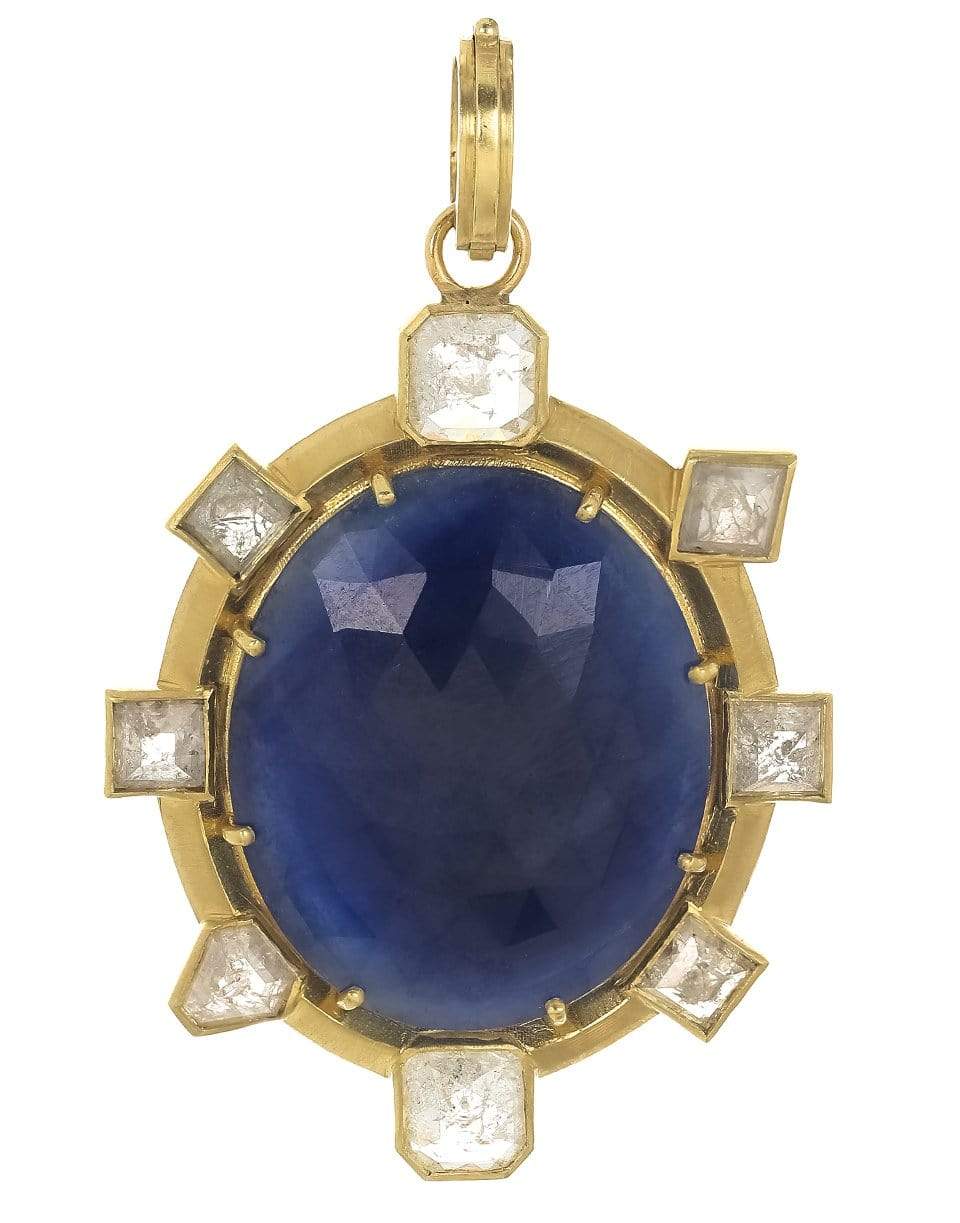 SYLVA & CIE-Faceted Sapphire Oval and Diamond Pendant-YELLOW GOLD