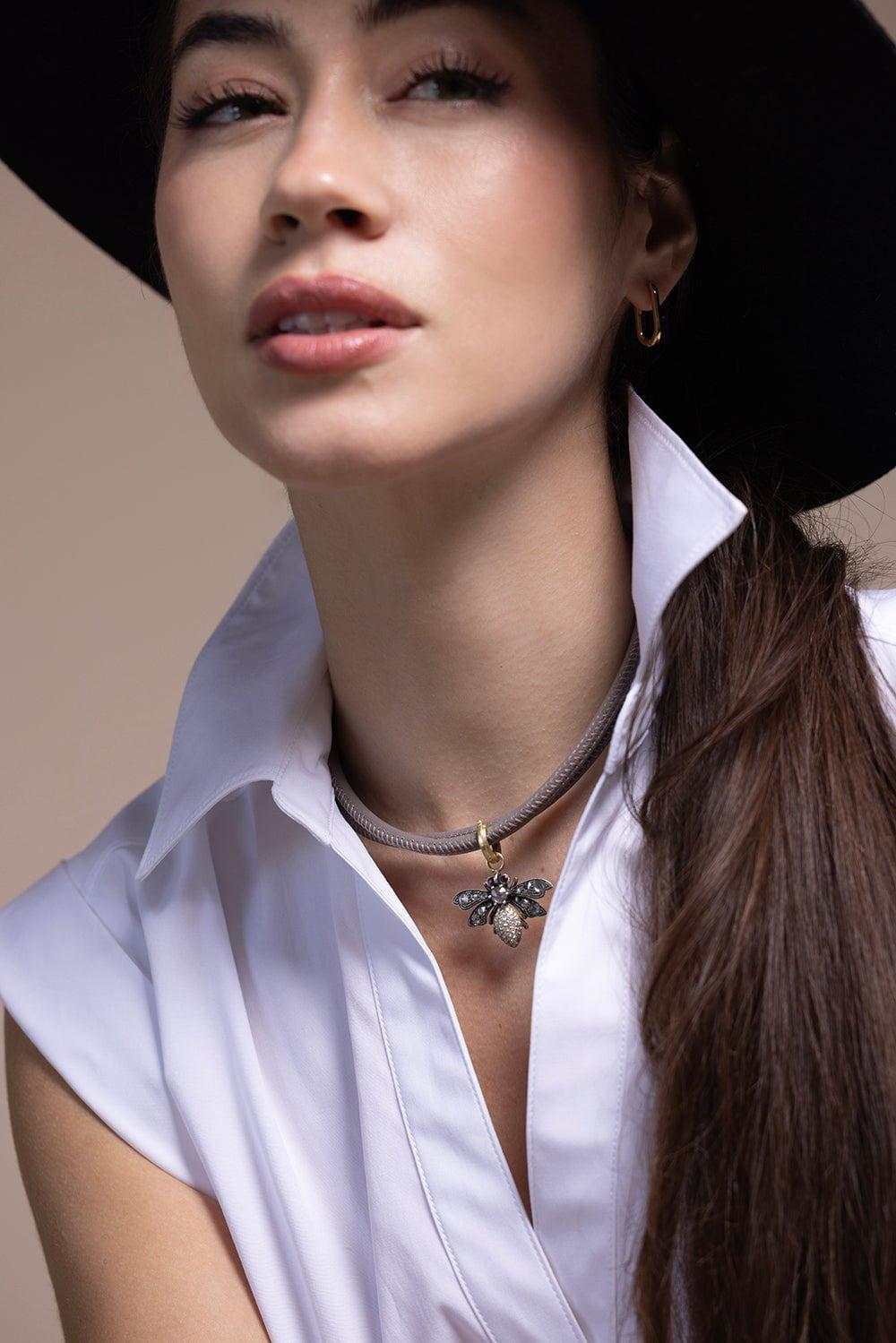 SYLVA & CIE-Grey Diamond Bee Pendant-YELLOW GOLD