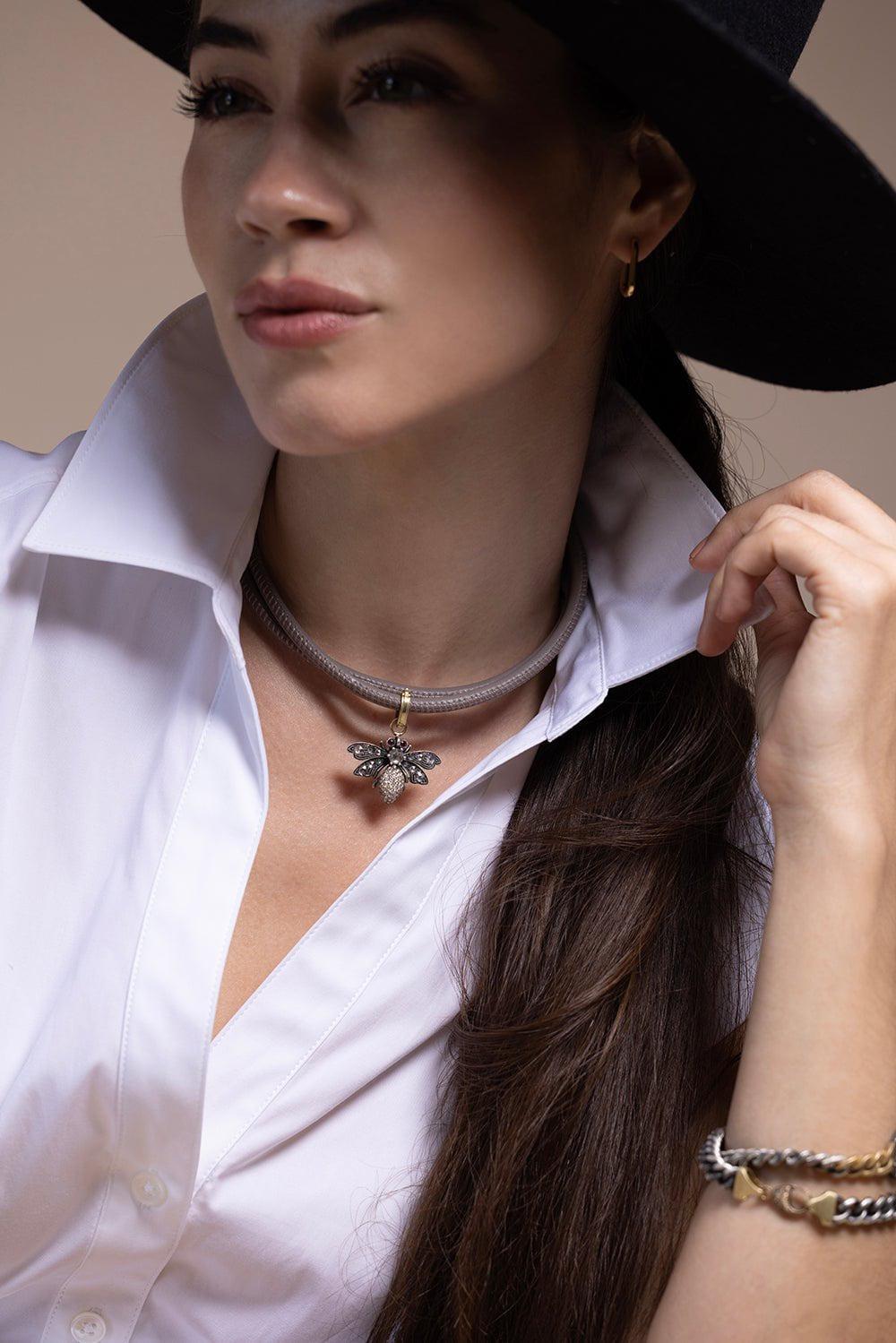 SYLVA & CIE-Grey Diamond Bee Pendant-YELLOW GOLD