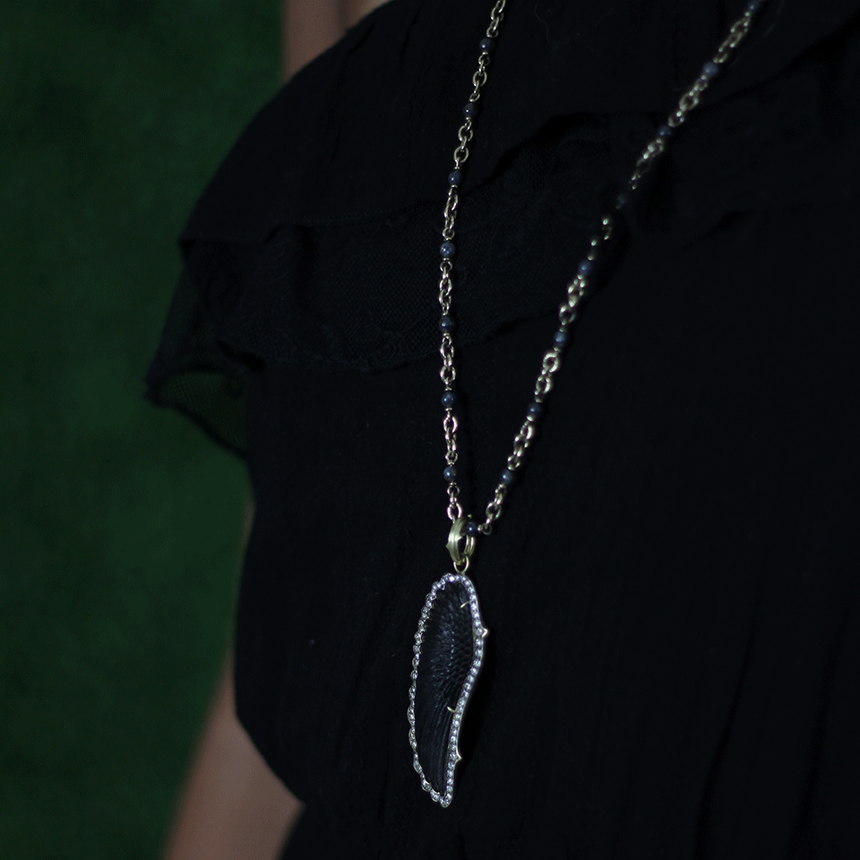 SYLVA & CIE-Hand-Carved Onyx Wing Pendant-YELLOW GOLD