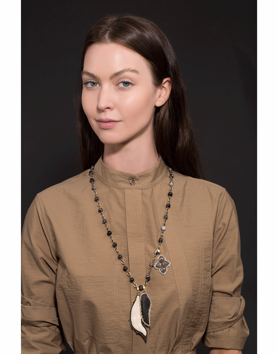 SYLVA & CIE-Hand-Carved Onyx Wing Pendant-YELLOW GOLD