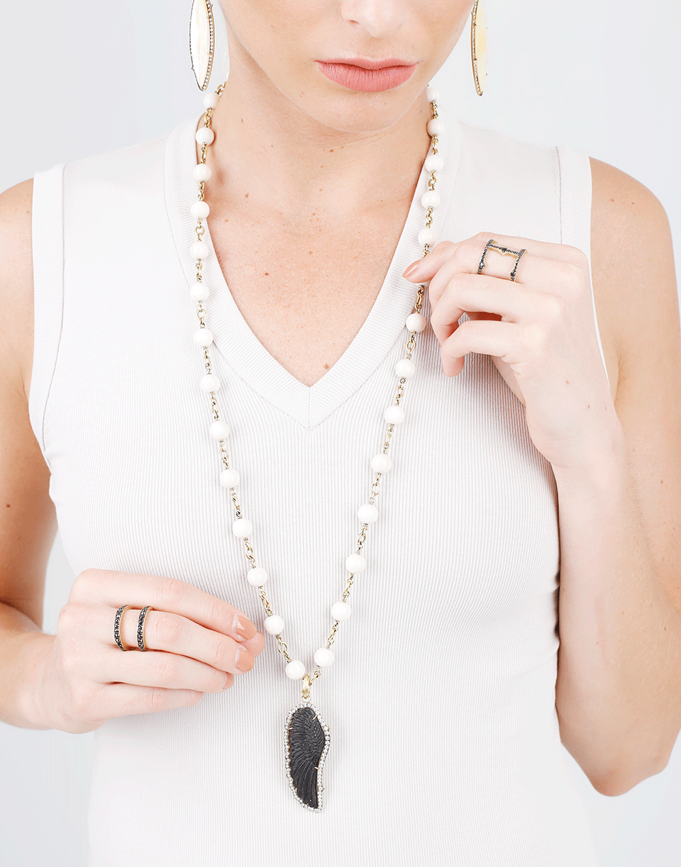 SYLVA & CIE-Hand-Carved Onyx Wing Pendant-YELLOW GOLD