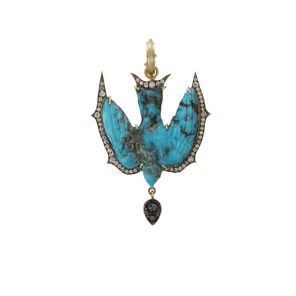 SYLVA & CIE-Hand Carved Turquoise Swallow Pendant-YELLOW GOLD
