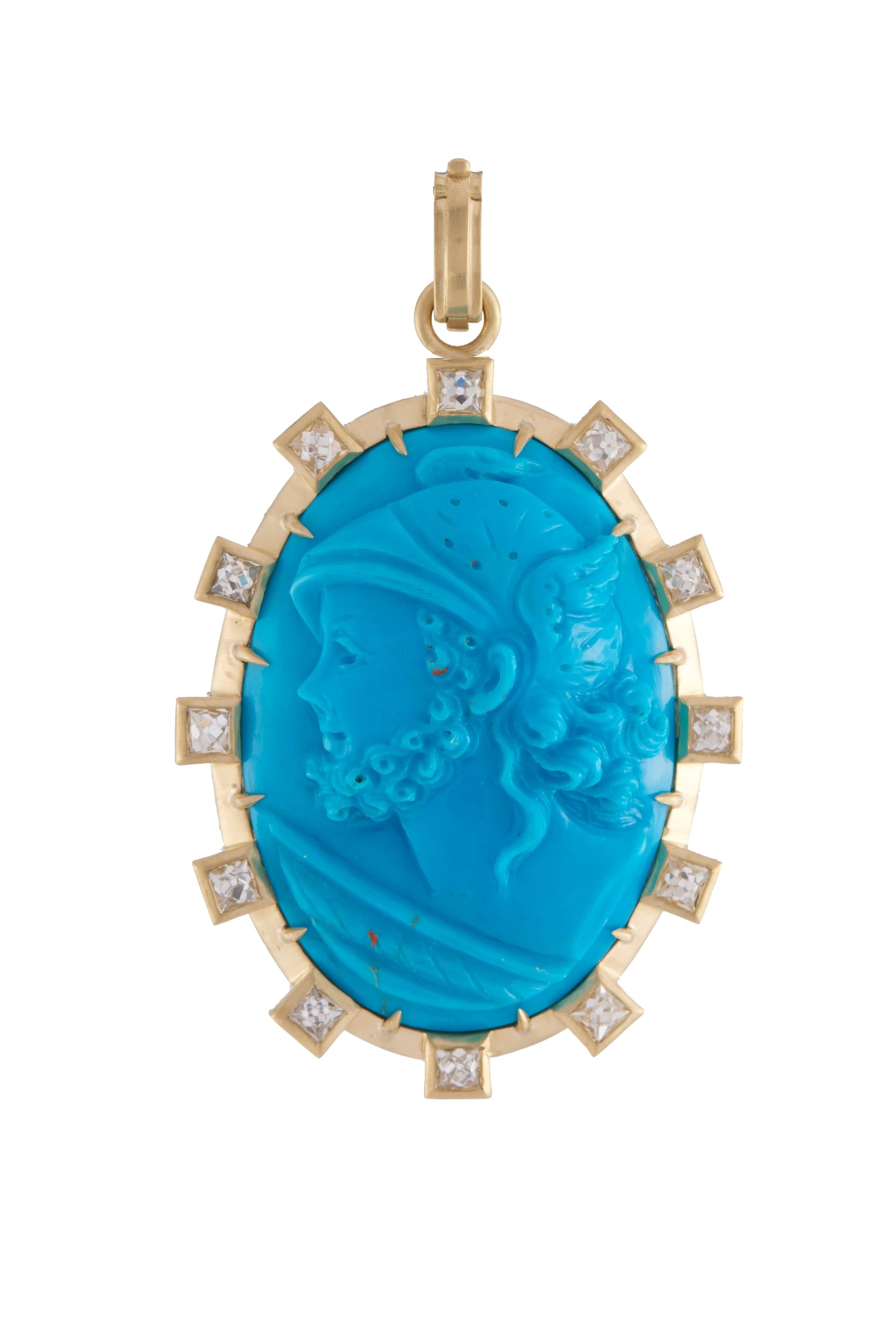SYLVA & CIE-Hermes Turquoise Carvings Pendant-YELLOW GOLD