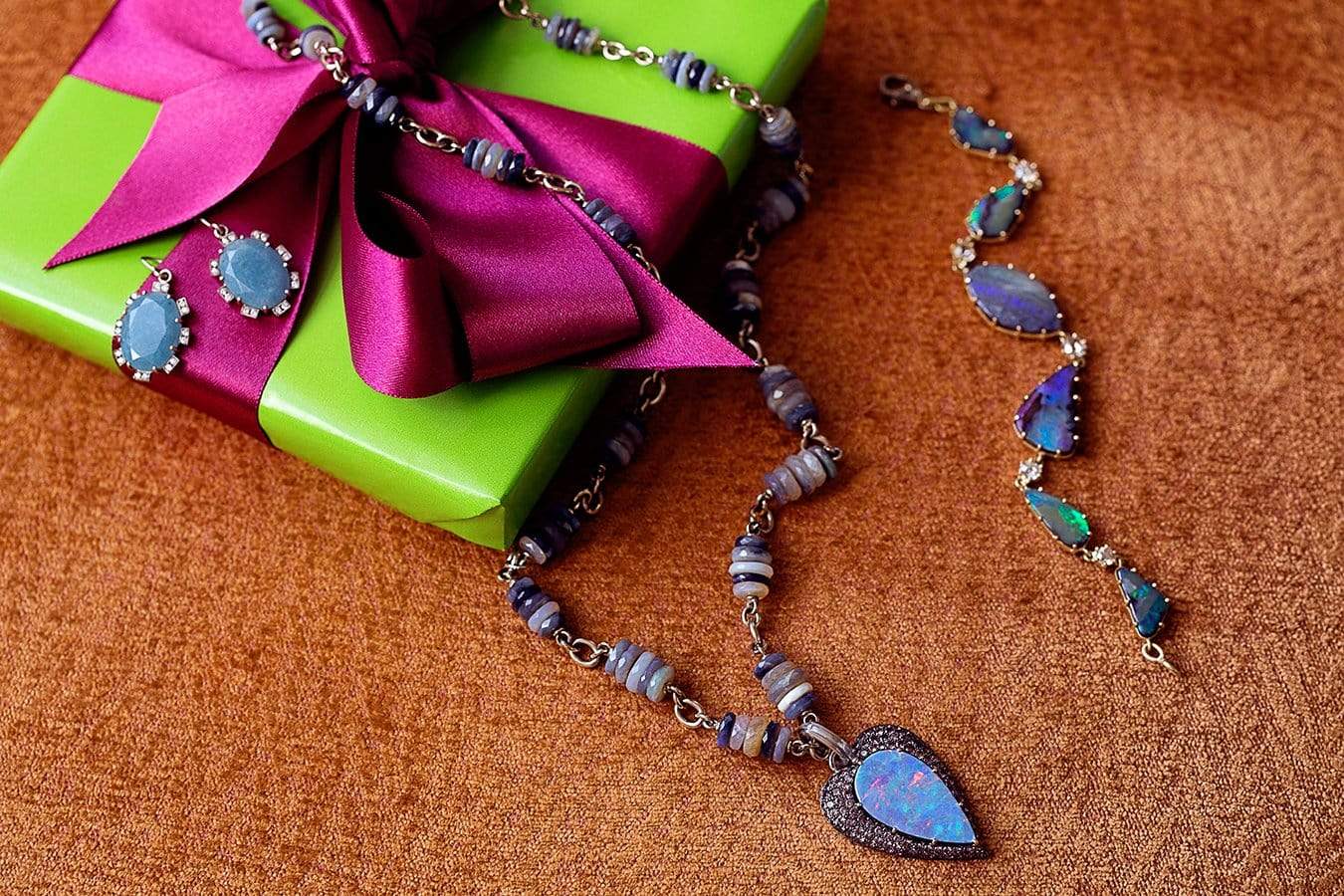 SYLVA & CIE-Lavender Sapphire and Opal Heart Pendant-YELLOW GOLD
