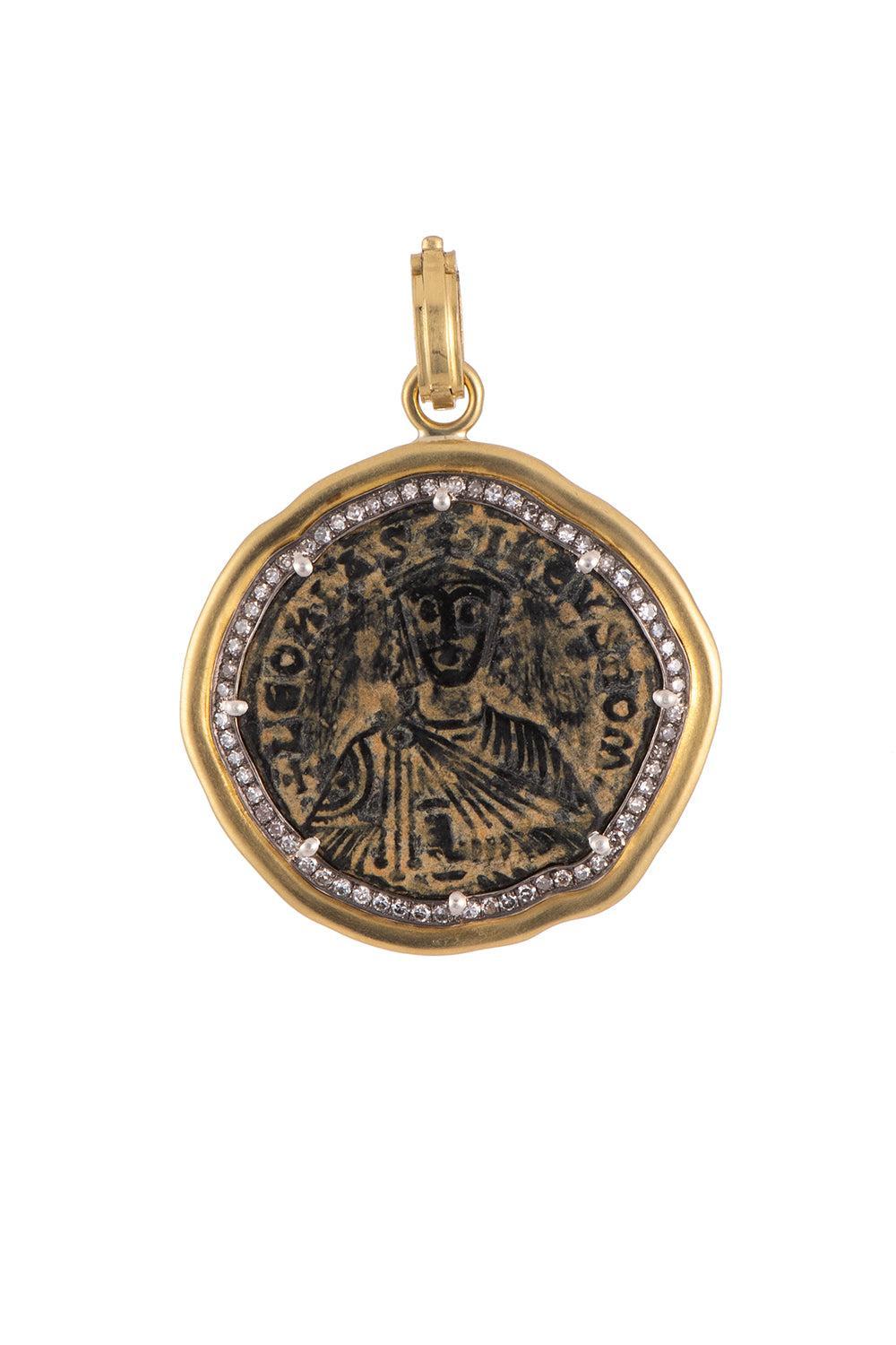 Leo The Wise Byzantine Vintage Coin Pendant-YELLOW GOLD-JEWELRYFINE JEWELPENDANT-SYLVA & CIE
