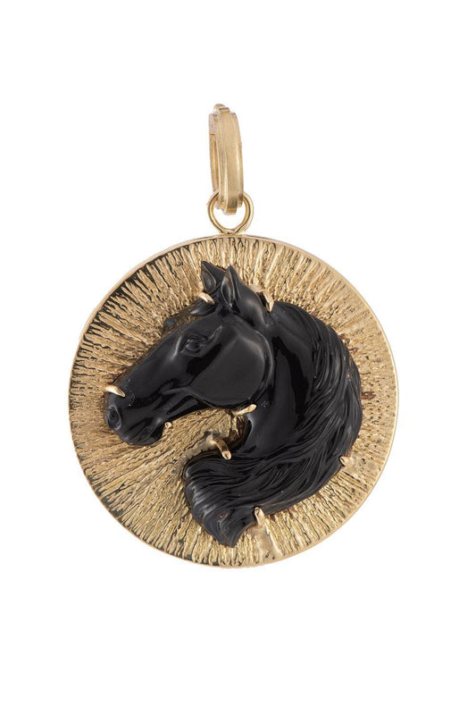 Obsidian Rainbown Horse Pendant-YELLOW GOLD-JEWELRYFINE JEWELPENDANT-SYLVA & CIE