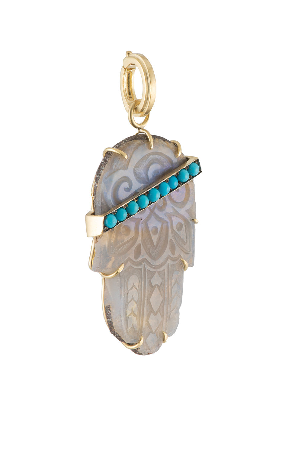 Opal Turquoise Hamsa Pendant-YELLOW GOLD-JEWELRYFINE JEWELPENDANT-SYLVA & CIE